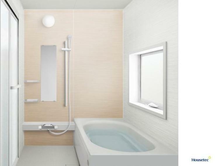 【同仕様写真】浴室はハウステック製の新品のユニットバスに交換します。浴槽には滑り止めの凹凸があり、床は濡れた状態でも滑りにくい加工がされている安心設計です。