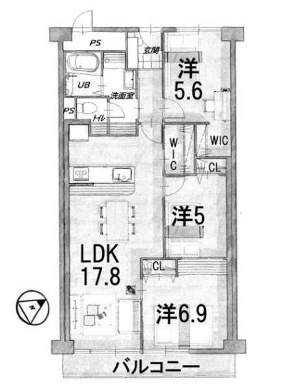 シャルマンコーポ草津(3LDK) 2階の間取り図