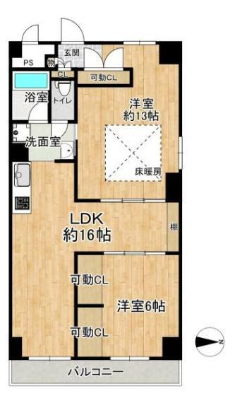 カントリーオブ旭(2LDK) 4階の間取り図