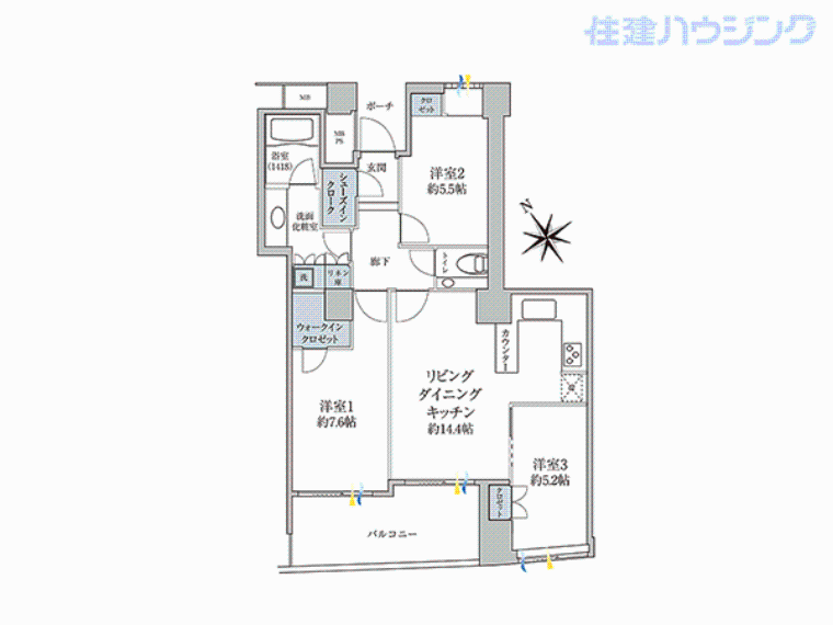 品川Vタワー(3LDK) 18階の間取り図