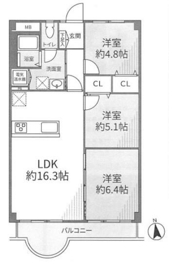 シーアイマンション東戸塚B棟(3LDK) 6階の間取り図