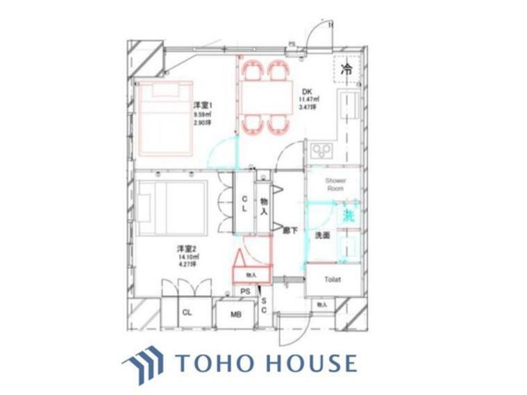 ファーストリアルタワー新宿(2DK) 31階の間取り図