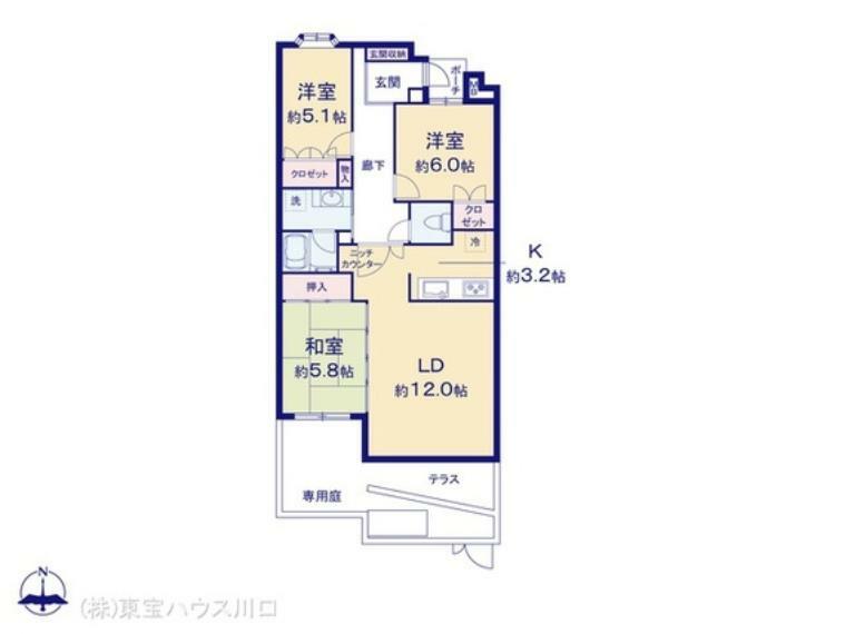 ヴェルビュ十条清水坂公園(3LDK) 1階の間取り図