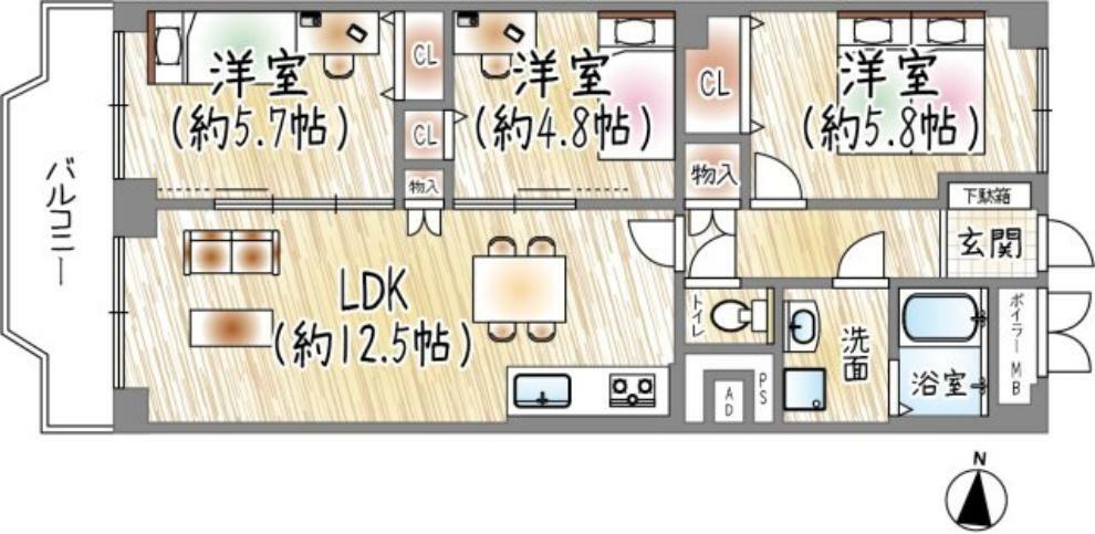日興甲東園スカイマンション(3LDK) 2階の内観