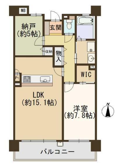 メロディーハイム八戸ノ里(1LDK) 2階の間取り図