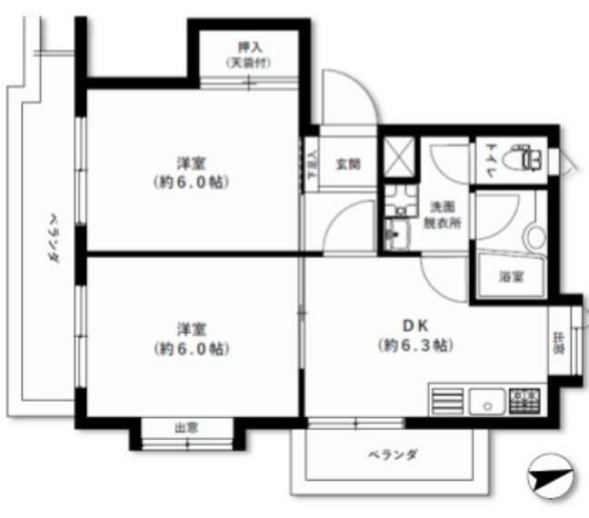 みすずマンション日野台(2DK) 2階の間取り図