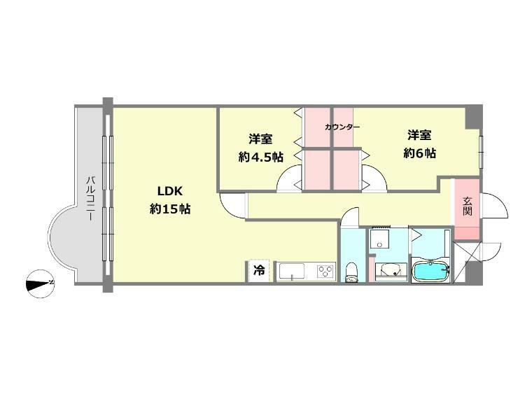 イトーピア武庫之荘(2LDK) 6階の間取り図