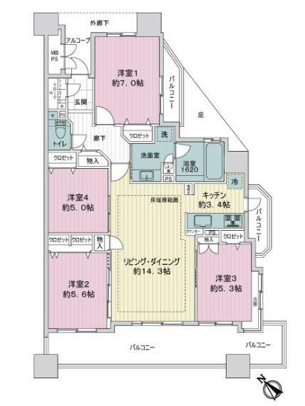 ライオンズ岐阜セントマークス壱番館(4LDK) 6階の間取り図