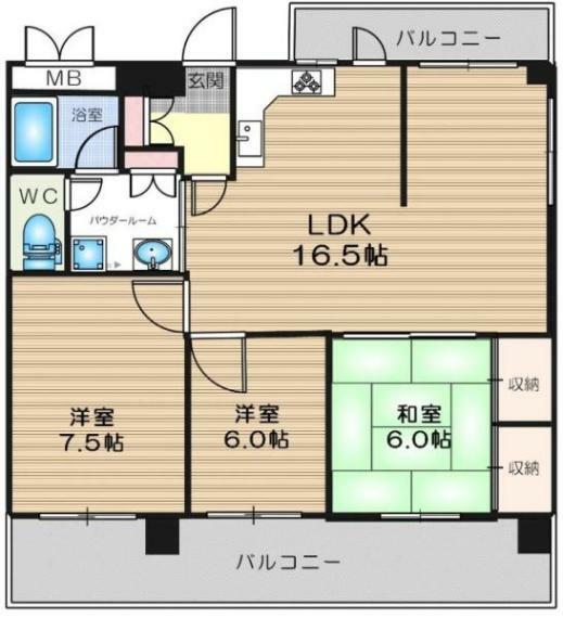 カサ高津1番館(3LDK) 5階の間取り図