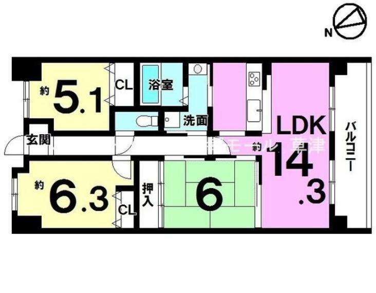 グレーシィ栗東オーブ(3LDK) 14階の間取り図