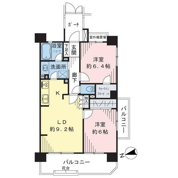 2階部分南西角住戸、全室6帖以上のゆとりある2LDK＋ウォークインクローゼットのお住まい。