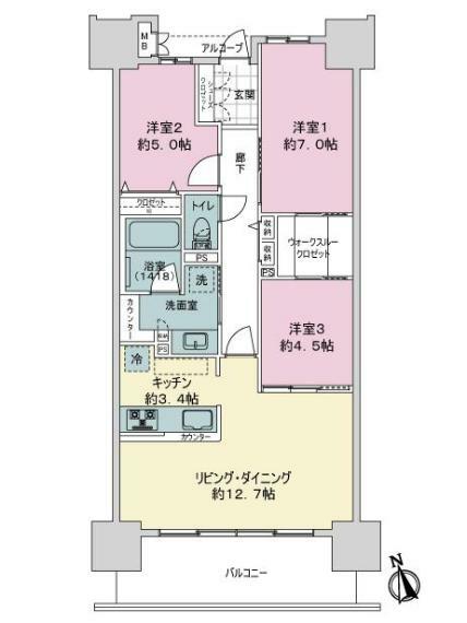 サーパス熊谷星川通り(3LDK) 14階の内観