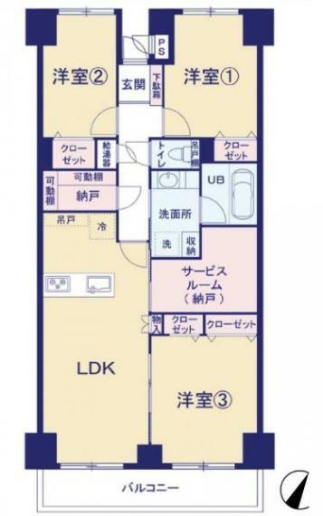 千葉サニータウン(3LDK) 9階の間取り図