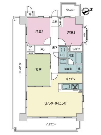 ライオンズマンション東広島(3LDK) 2階の内観