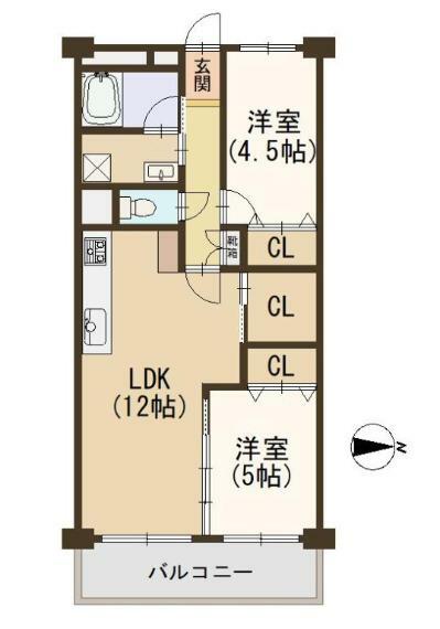 東大阪スカイハイツ(2LDK) 6階の間取り図