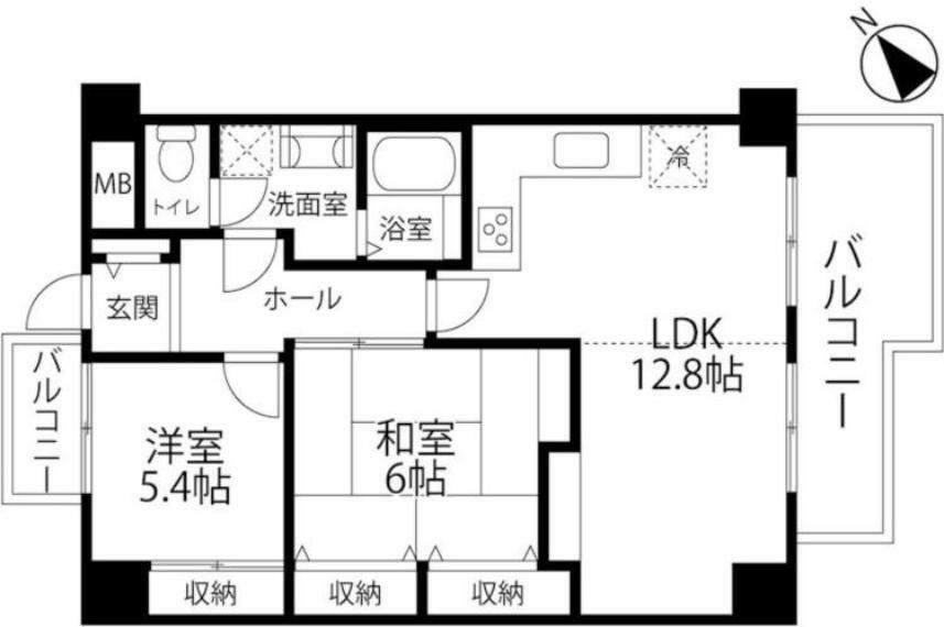 ライオンズマンション豊中上野東(2LDK) 3階の間取り図