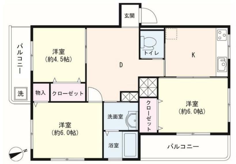三田小茂根コーポ(3DK) 3階の間取り図