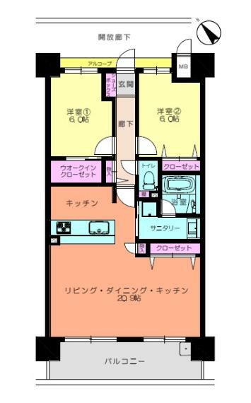 アルファステイツ北田宮(2LDK) 10階の間取り図