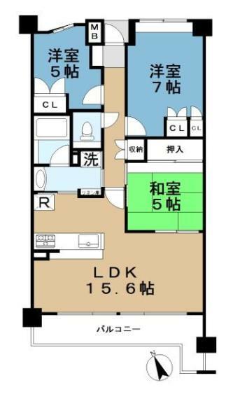 サンマンションアトレ王寺(3LDK) 5階の間取り図