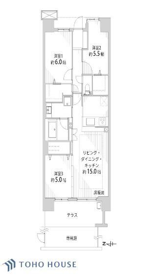 デュオヒルズ横濱北寺尾(3LDK) 1階の間取り図