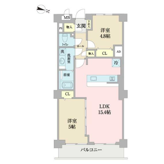 ソフトタウン行徳B棟(2LDK) 5階の間取り図