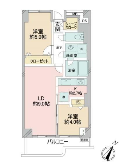 江古田ハイツ(2LDK) 2階の間取り図