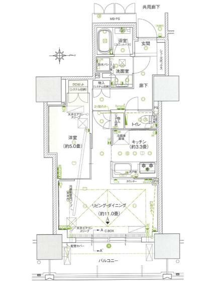 ローレルタワー堺筋本町(1LDK) 21階の間取り図