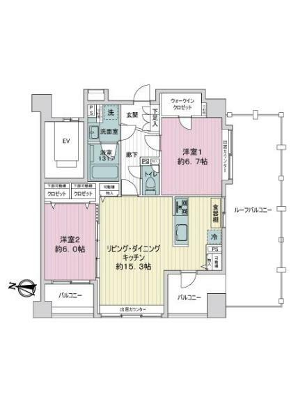 サーパス茅ヶ崎駅前(2LDK) 14階の間取り図
