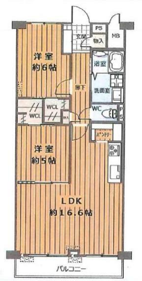 山科ハイツ(2LDK) 5階の間取り図