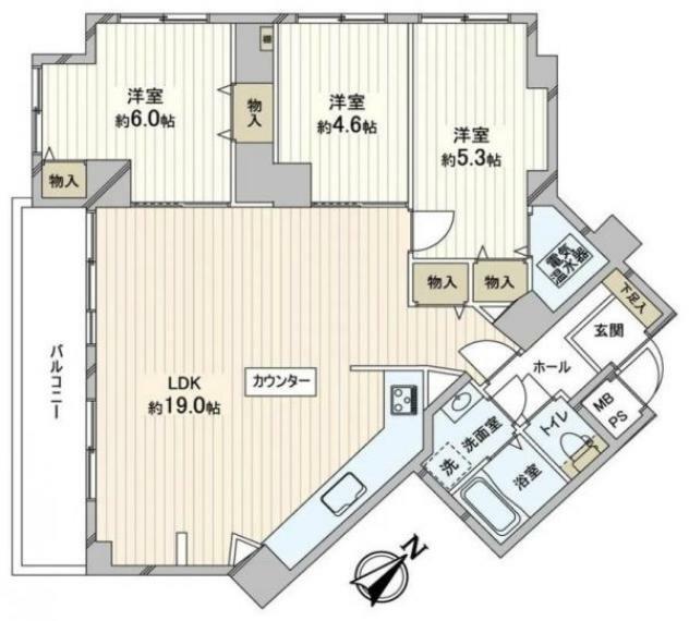 ベルビ山手元町(3LDK) 3階の間取り図