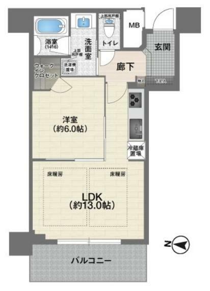 大阪ひびきの街ザ・サンクタスタワー(1LDK) 7階の間取り図
