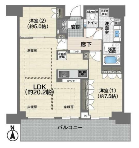 グランドメゾン新梅田タワー THE CLUB RESIDENCE(2LDK) 31階の間取り図