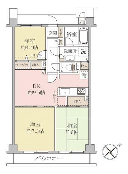 マイキャッスル武蔵浦和(3DK) 5階の間取り図