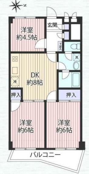 桜川マンション(3DK) 4階の間取り図