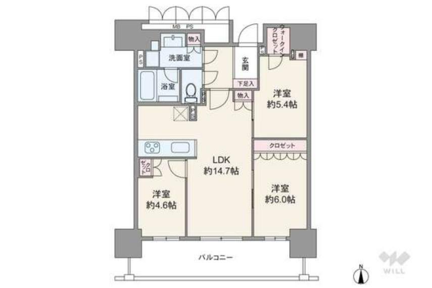 ローレルタワー堺筋本町(3LDK) 18階の間取り図