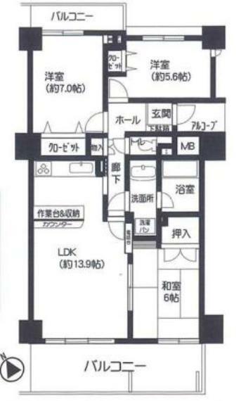 ツインエルシティ千葉壱番館(3LDK) 13階の間取り図