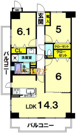 グランドメゾン京都山科(3LDK) 7階の間取り図