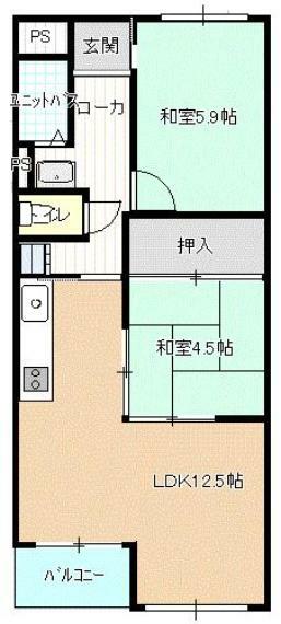 【間取り図】2LDKの間取りです。室内きれいに利用されています。