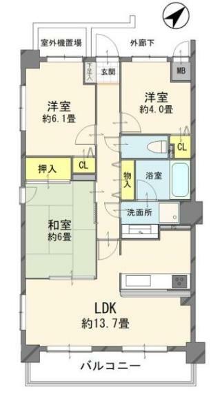 シティコート新松戸弐番館(3LDK) 6階の間取り図