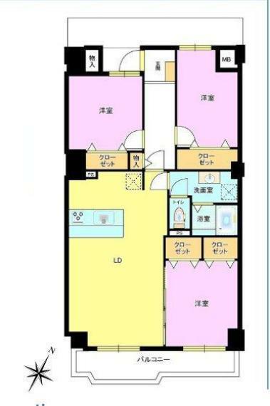 高品ハイツ1号棟(3LDK) 2階の間取り図