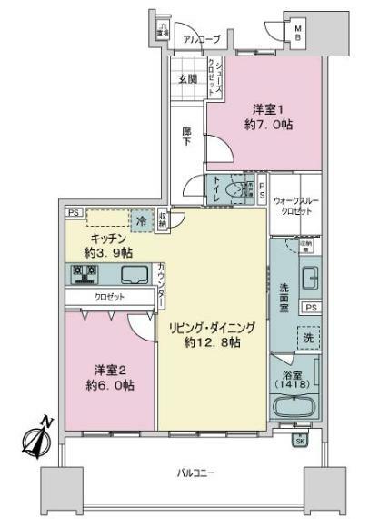 サーパスタワー東静岡(2LDK) 18階の内観