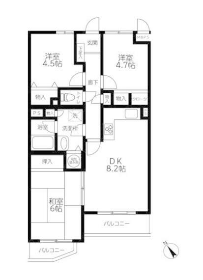 扶桑ハイツ町田の杜(3DK) 4階の内観