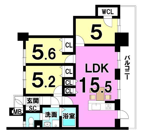 ユニハイム伏見大手筋(3LDK) 11階の内観