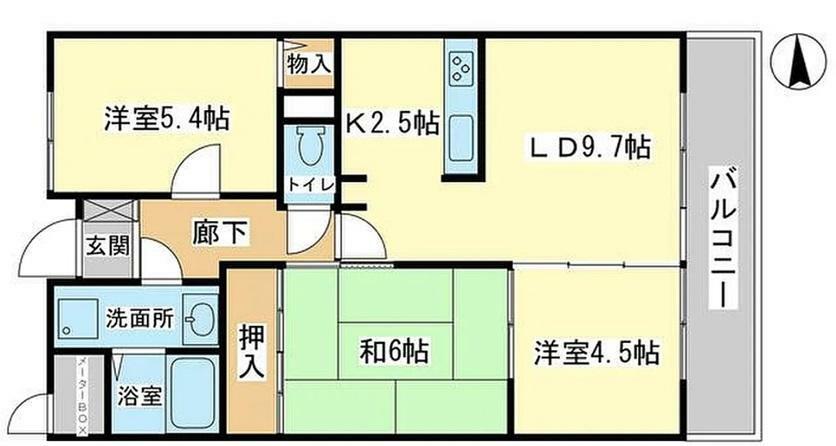 朝日プラザ東今宿(3LDK) 9階の間取り図