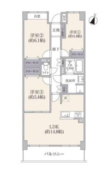 保土ケ谷オークヒルズ五番館(3LDK) 3階の間取り図