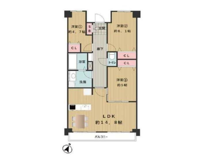 保土ケ谷オークヒルズ五番館(3LDK) 3階の間取り図