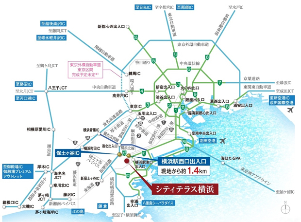 ビジネスに、レジャーに、バスやカーアクセスも便利なポジション。<BR />※距離表示については地図上の概測距離を、高速道路は「ドラぷら（NEXCO東日本）」ホームページにて検索（2022年10月現在）したものです。所要時間は、時間帯・交通事情により異なる場合があります。<BR />※1.東京外環自動車道（東京区間）についての情報は「国土交通省関東地方整備局」ホームページを基にしています。2022年10月現在）<BR />※掲載の情報は2022年10月現在のものです。＜交通案内図＞