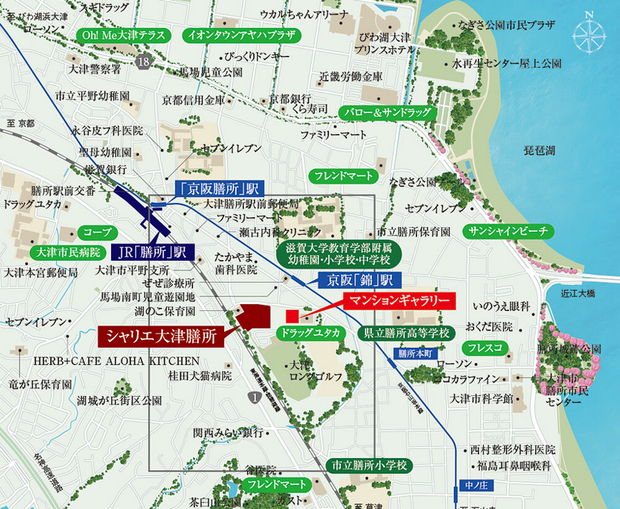 ※掲載の情報は2023年6月時点のものであり、今後変更になる場合があります。＜現地・マンションギャラリー案内図（広域）＞